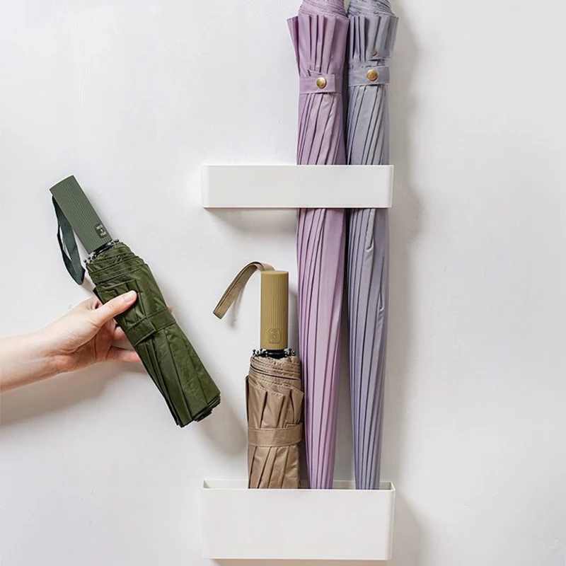 

Umbrella Stand Sst Household No Punching Wall-mounted White Plastic Umbrella Storage Rack on Wall Design Umbrella Holder