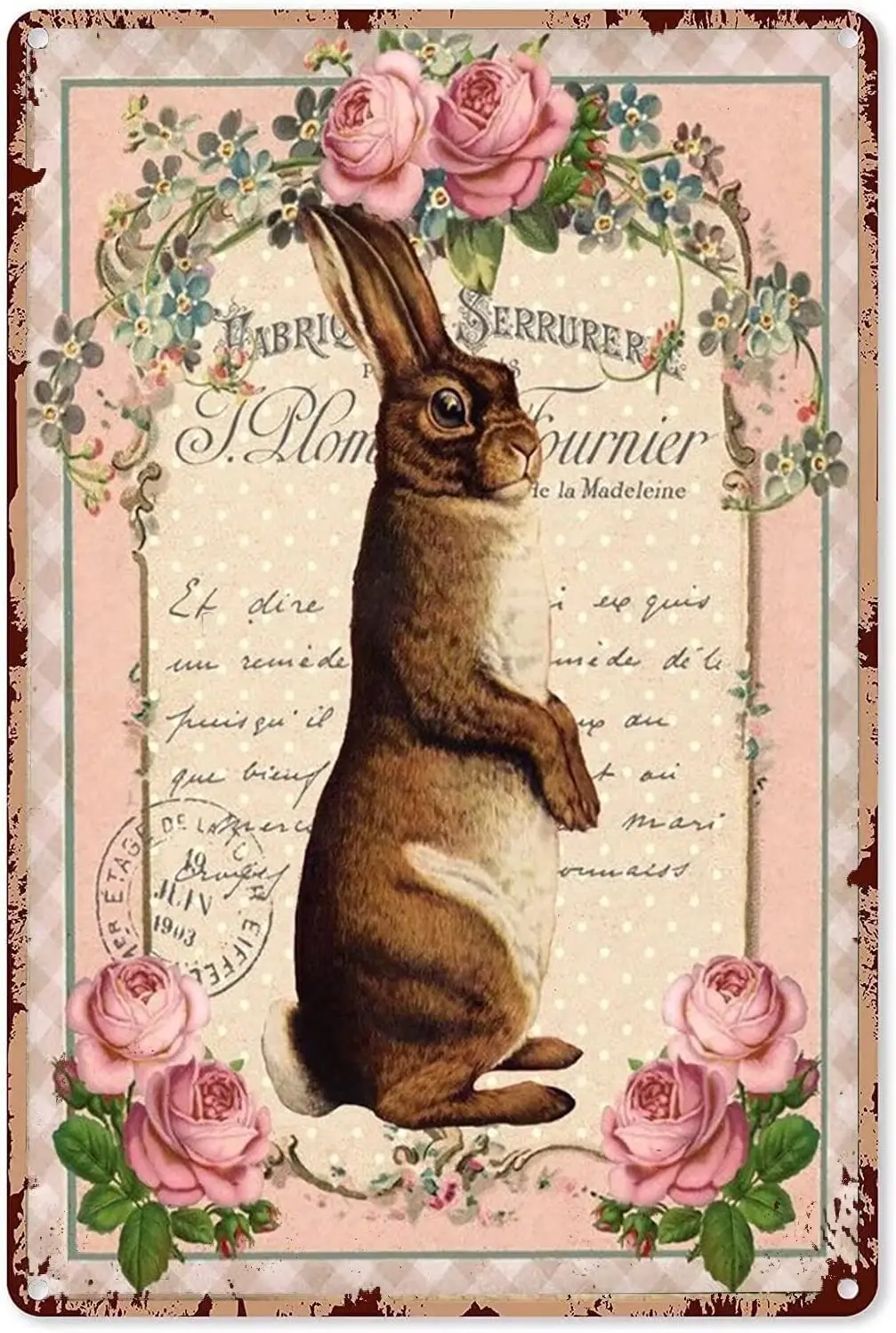

Metal Vintage Tin Sign Decor Standing Easter French Rabbit Vintage Tin Sign for Office/Home/Classroom Decor Gifts