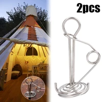 2pcs fishbone tent nails deck anchor pegs silver buckles stainless steel tent nails portable adjust windproof camping tent tools