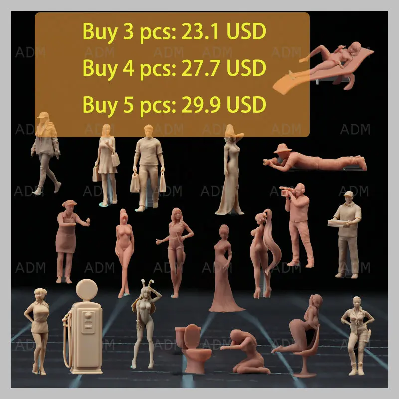 

1/64 Resin Figure Woman Man Life Scene People Resin GK Model 3D Printing Miniature Model Doll Unpainted DIY Toy Special Price