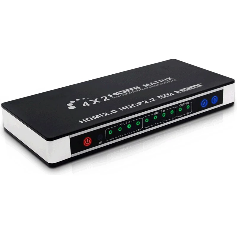 

Матрица HDMI 2,0, 4 х2, 4K, 60 Гц, HDCP 2,2 3D EDID, переключатель HDMI, сплиттер 4 в 2 выхода для PS3, PS4, PS5, ТВ-приставки, камеры, ПК на 2 телевизора