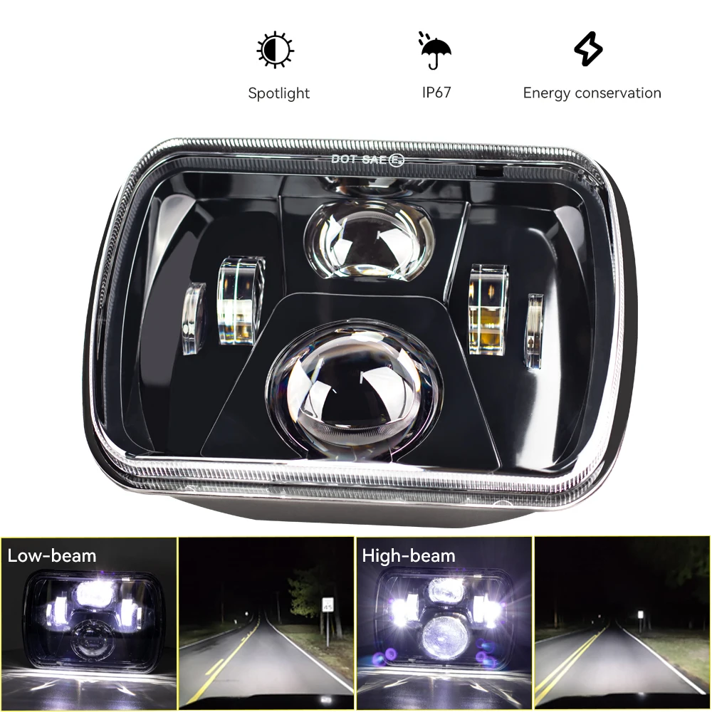 

5X7" 7x6 Inch LED Headlights Square DRL Hi-Lo Beam Angel Eye With Adapter Cable For Jeep Cherokee XJ / Wrangler YJ