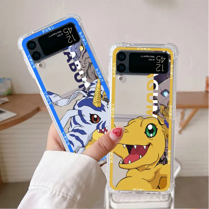 

Digimon Luxury Case For Samsung Galaxy Z Flip 3 4 5G Funda Z Flip3 Clear PC Hard Shockproof Back Phone Shell