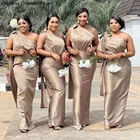 Шампанское платье подружки невесты на одно плечо 2022 длинное платье русалки с бантом и лентами для свадебной вечеринки для африканских женщин подружка Honor