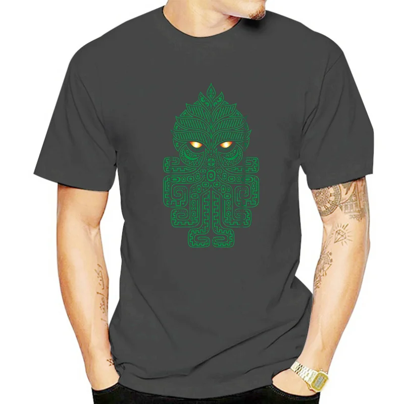 Мужская футболка Cthulhu Elder God Green Art в ацтекском стиле (доступна для женщин) черная