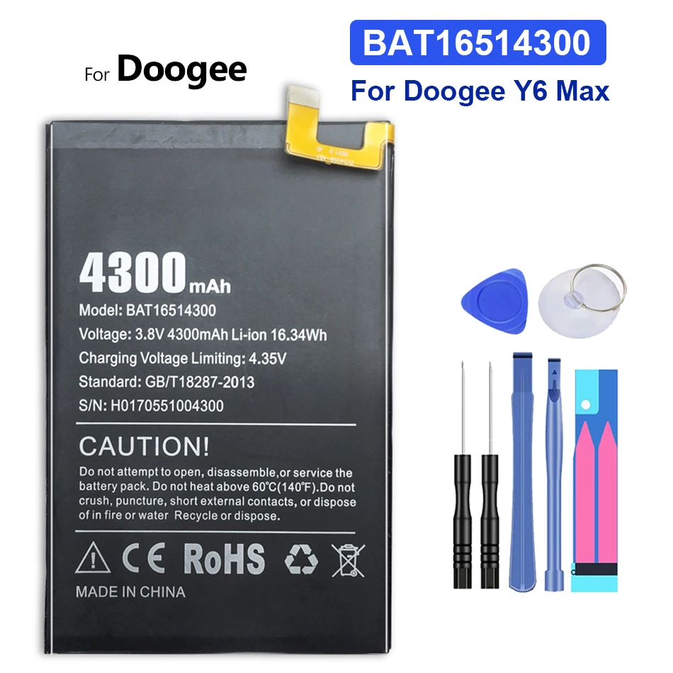 

Mobile Phone Battery For Doogee Y6 Max Y6Max Replacement Battery 4300mAh BAT16514300