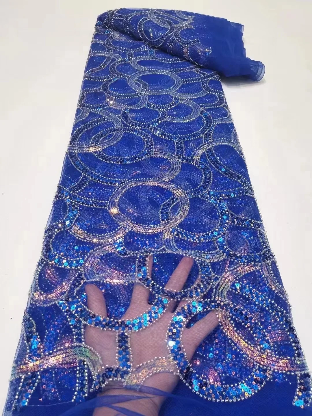 

African Nigerian Lace Fabric 2022 Royalblue High Quality Embroidered Tulle Lace Fabric With Sequins Guipure Lace Wedding Fabric