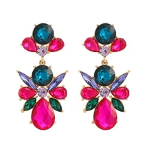 Charm Luxury Design Original Shiny Rhinestone Glass Flower Decor Dangle Drop Earrings For Women Boho Trend Wedding Party Jewelry
