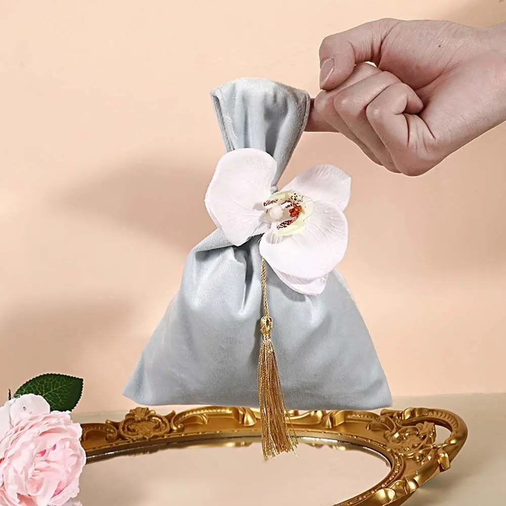 z aksamitnym węzłem Sweet Tassel Handbag Vest Shape Tope Handle Flower Wrist Bag Large Capacity Storage Festive Sugar Festival