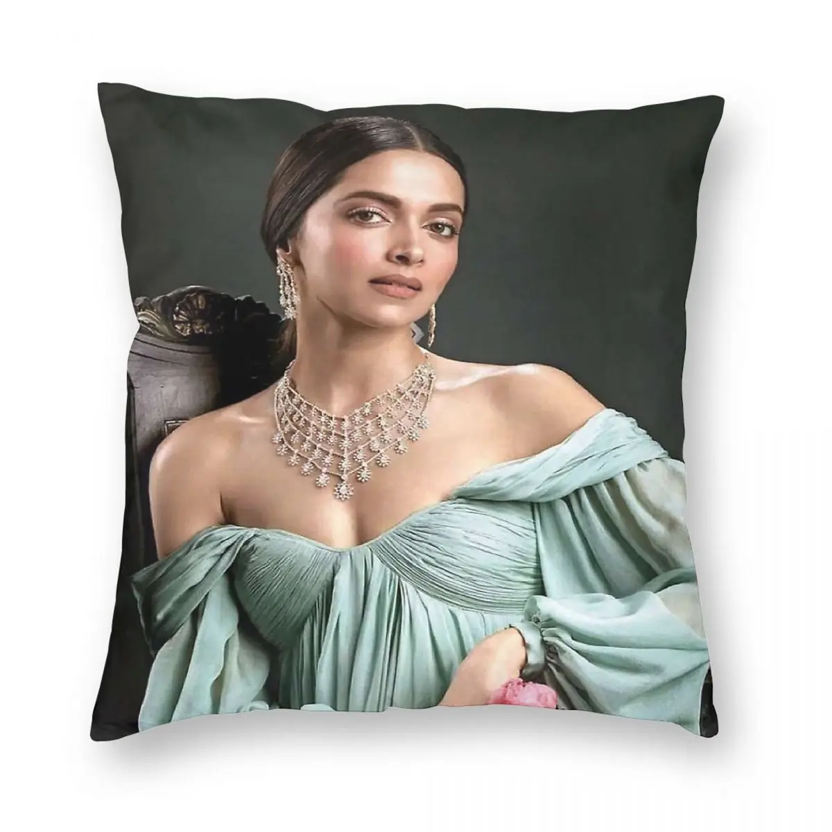 Фото Наволочка Deepika Padukone Indian Square из полиэстера, льна и бархата с узором, на молнии, декоративная, для кровати №5