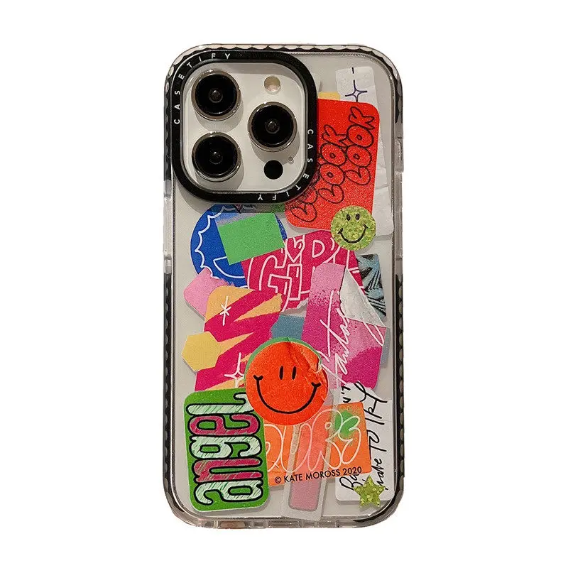 CASETIFY Smiling Face Sticker TPU Cases for iPhone 14 13 Pro Max XR XS XS Max 14Plus Lady Girl Anti-drop Soft Clear Cover D0405