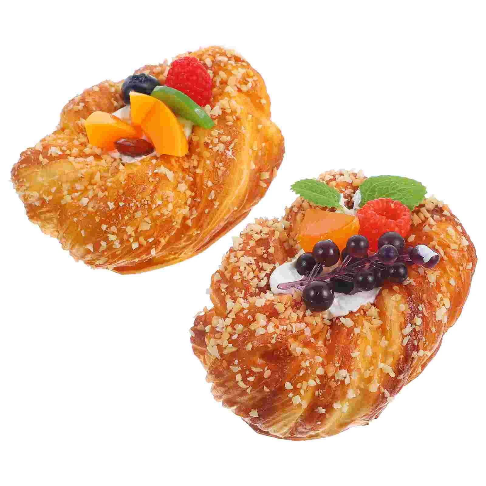 

2pcs Fake Dessert Models Dessert Shop Realistic Artificial Fruit Bread Models Display Bread Models Faux Bread Models