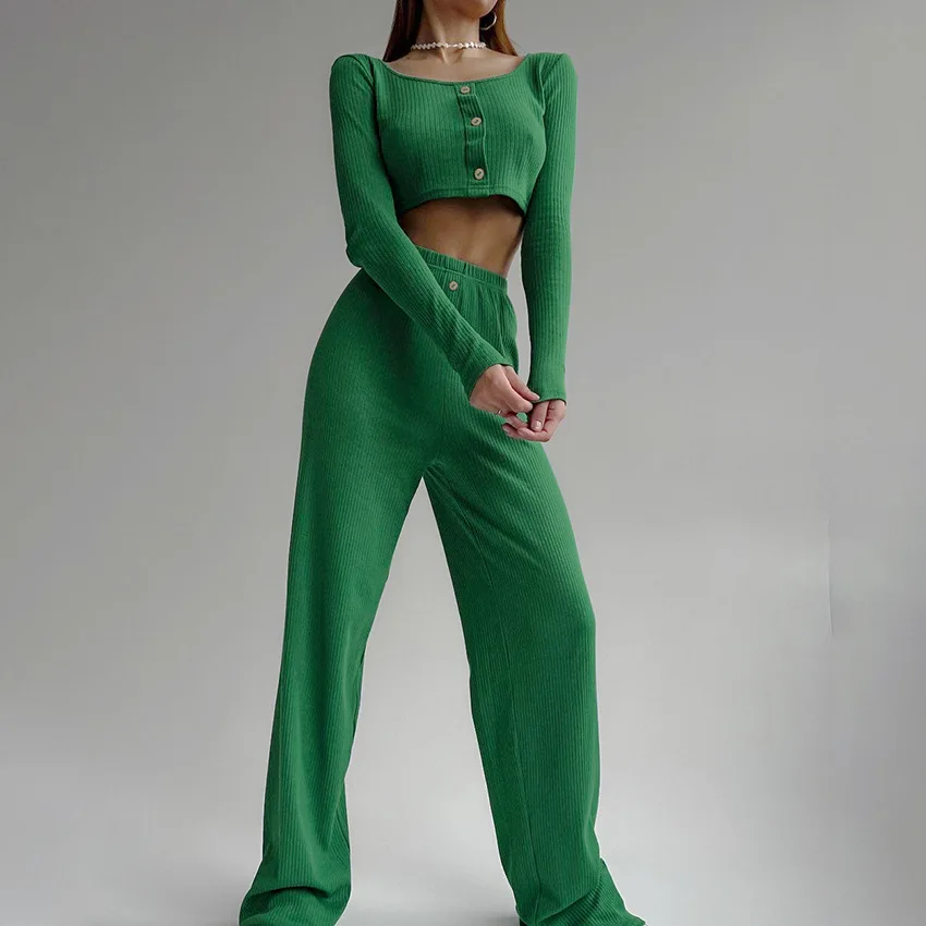 

Lounge Pajama Sets Pant Sets New WomenSpring Two Piece Suits Y2k Crop Top Sweater Straight Long Pants Sets 2023 Jumpers