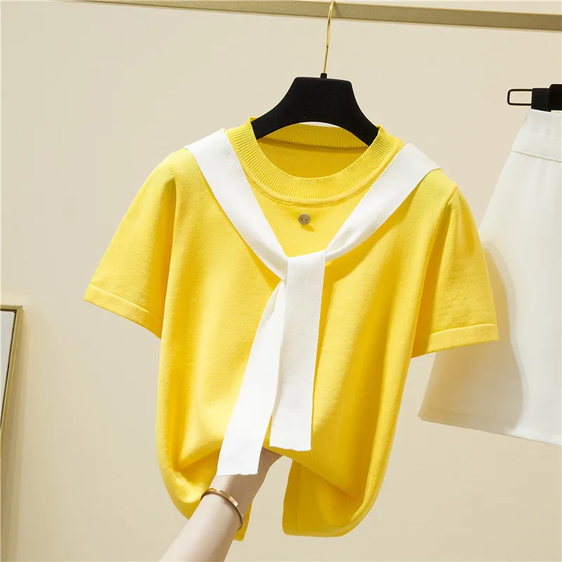 

Summer thin ice silk short-sleeved T-shirt women's top Black