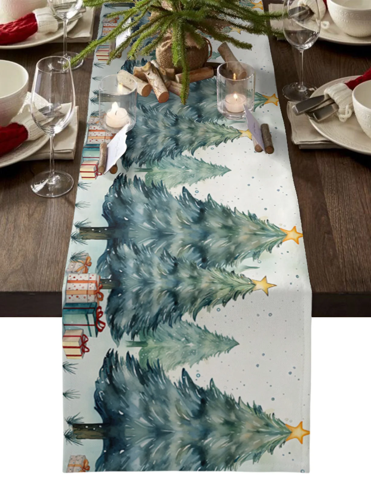 

Home Decor Table Runner Wedding Decoration Tablecloth Kitchen Table RunnersChristmas Tree Gift Box