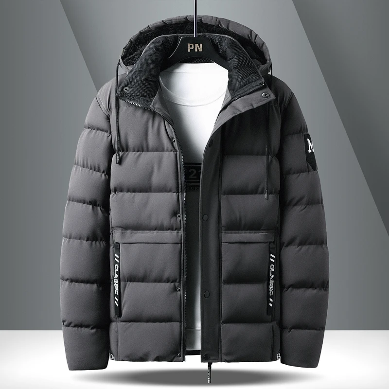 Large Size Thick Cotton Coat New Winter Pure Color Parka Quality Men Stand Collar Warm Thick Jacket Men's Fashion Casual Parka