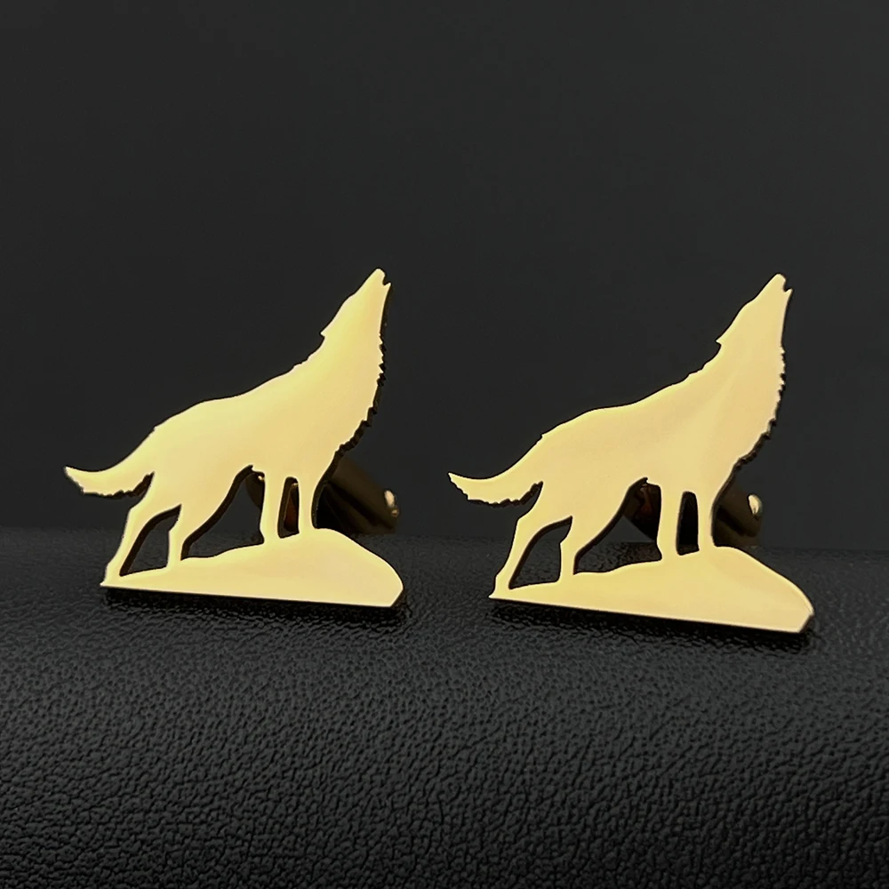 

Vintage Animal Wolf Howl Tattoo ikon Cufflinks For Mens Stainless Steel Clasp Shirt Buttons Wedding Guest Souvenir Gift Jewelry