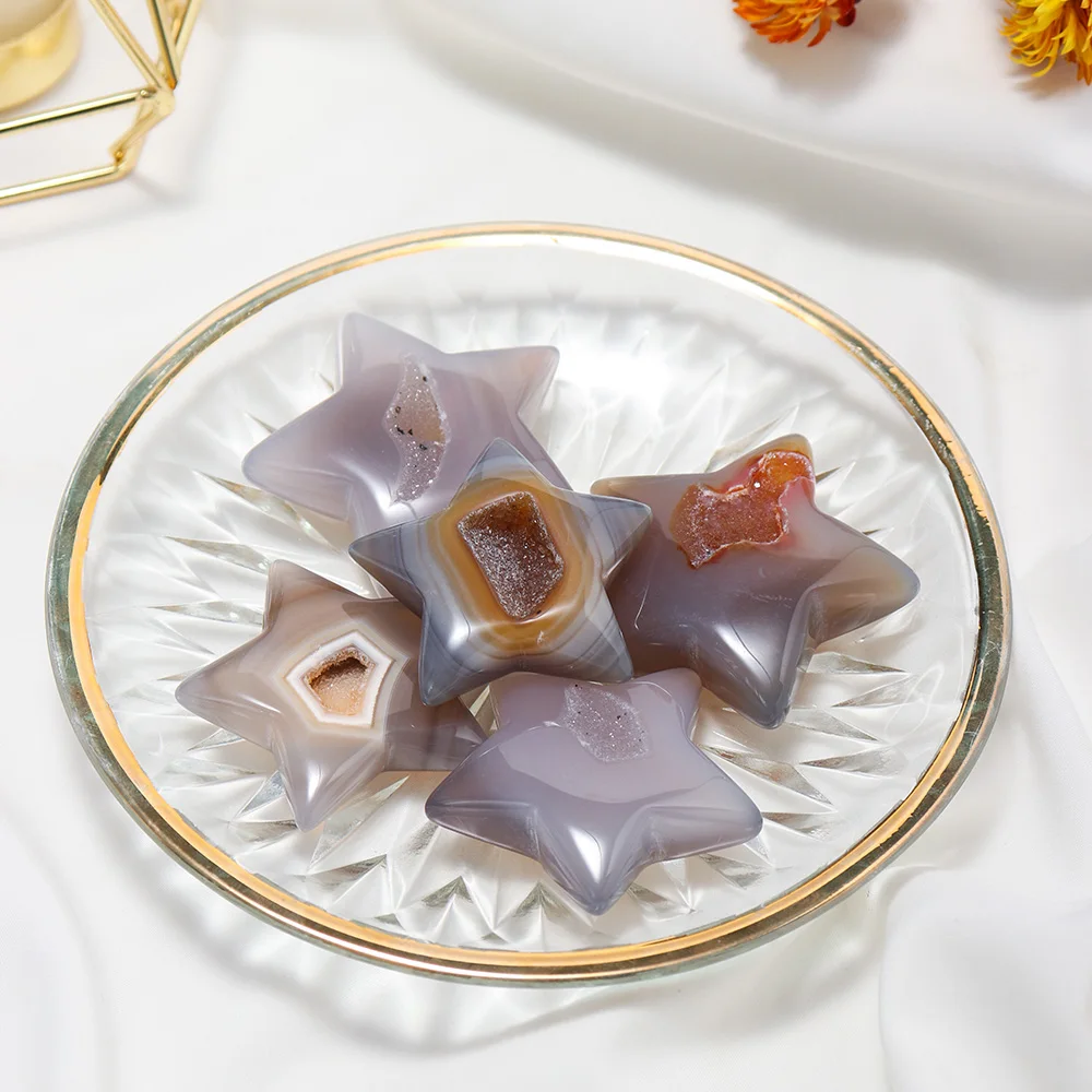 

Natural Crystals Cluster Five-pointed Star Raw Agate Hole Stone Healing Crystal Caved Specimens Agate 7 Chakra Colorful Gemstone