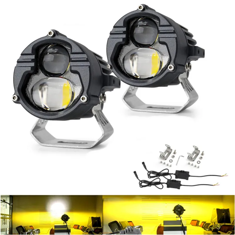 2PCS Motorcycle Spotlight Low Beam Yellow Light Tangent High Beam Laser Off-road VehicleAuxiliary Light Fog Light Superbright