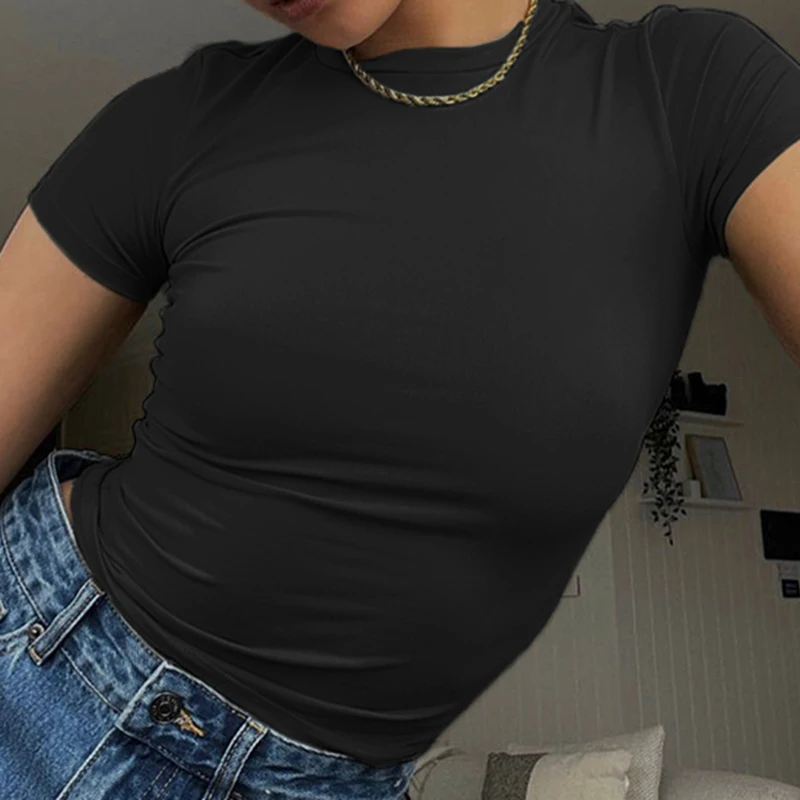 Iamhotty Женская Короткая Футболка С Круглым Вырезом Винтажная Однотонная