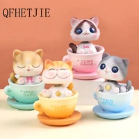 qfhetjie new teacup cat car ornaments cartoon animal car center console accessories auto interior decoration for sale