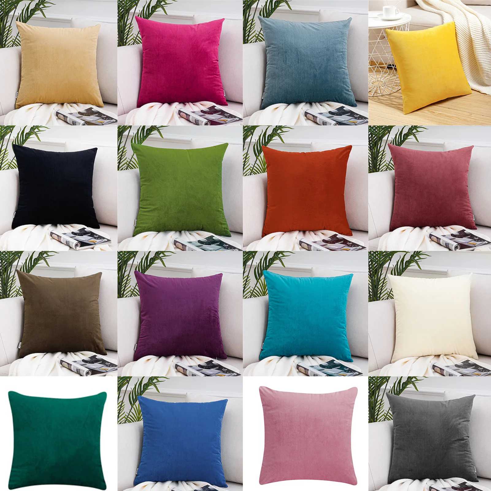 

Velvet Cushion Covers Pillowcases Solid Color Pillows For Sofa Living Room Car 45*45 Throw Pillows Nordic Home Decor Wholesale