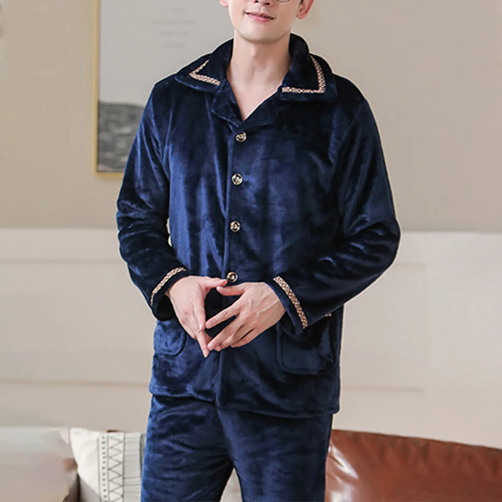 

Warm Sleepwear Men Flannel Winter Thick Pajama Male Thick Long Sleeve Pijama Casual Autumn Pyjamas Men Coral Fleece Sleep Xxxl