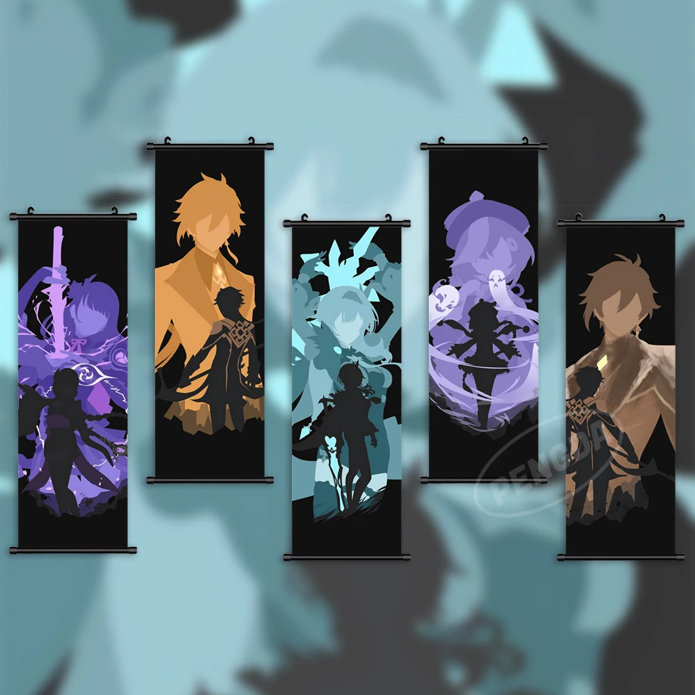

Hanging Genshin Impact Painting Morax Wall Artwork Lisa Minci Picture Scroll Anime Print Barbatos Canvas Poster Game Home Decor