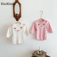 2022 newborn toddler baby girl autumn winter romper long sleeve kintting solid o neck jumpsuit pink clothing