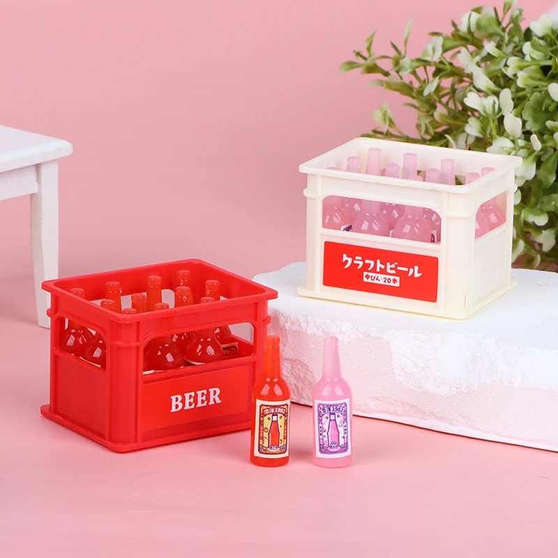 

1Set Dollhouse Mini Drinks Basket Drinks Bottle Model Doll House Kitchen Toys Dolls House Decoration Accessories