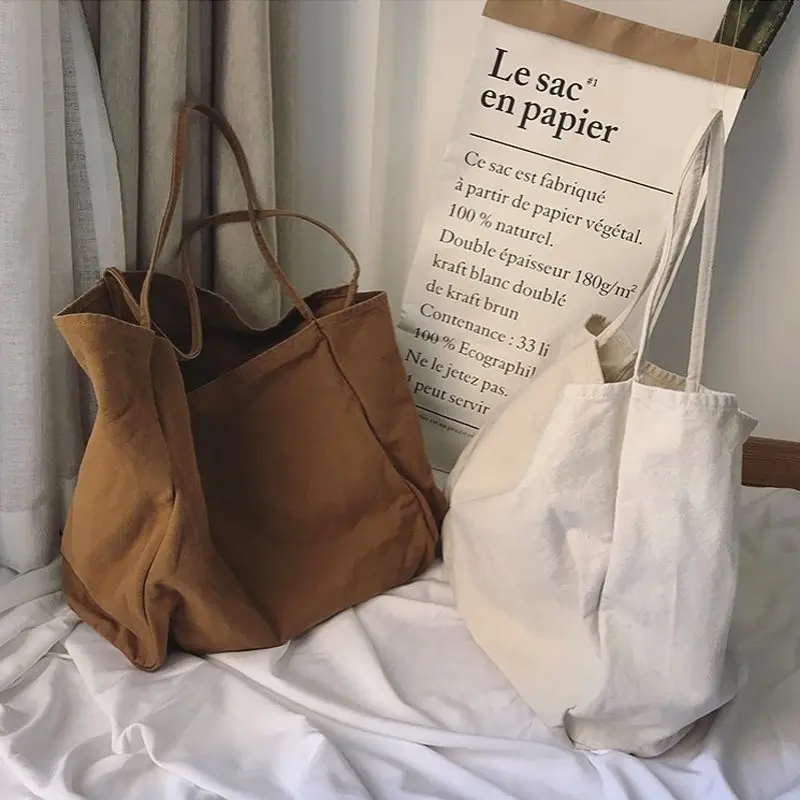

Korean Chic Women Canvas Shoulder Bag High Quality Literary Totes Large Shopping Bags with Letter Printing Female Casual Handbag