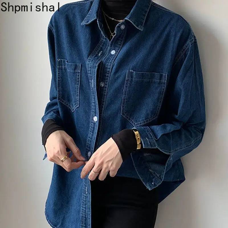 Новинка Осень 2023 модная синяя джинсовая рубашка Miiiix в стиле ретро Женский
