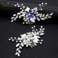 a09 wedding hair comb crystal hair accessories blue bridal side combs rhinestone headpiece for women tiara headwear hair clips