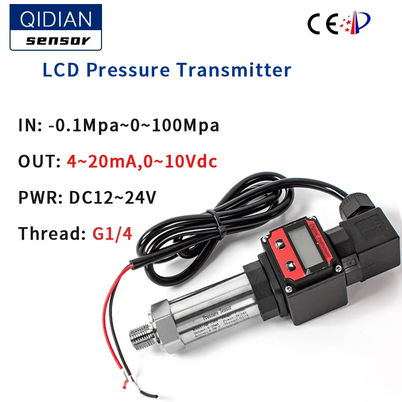 LCD Digital Pressure Sensor 1.6Mpa 2.5Mpa 4-20mA 0-10V Output Oil Fuel Water Gas Pressure Transducer G1/4 Pressure Transmitter