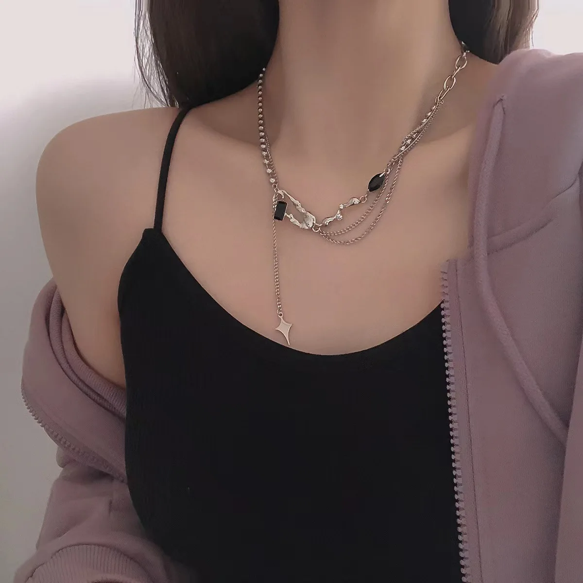 Металлическое ожерелье Kpop с асимметричным штифтом для женщин нишевое