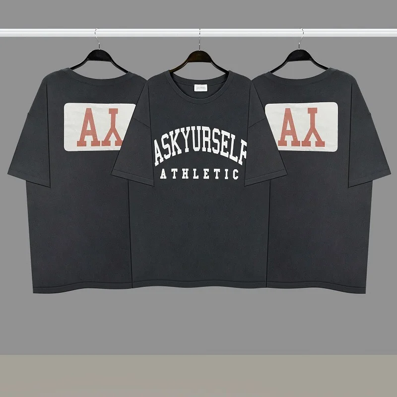 Мужская и женская футболка Askyurself поношенная Красная с коротким рукавом надписью