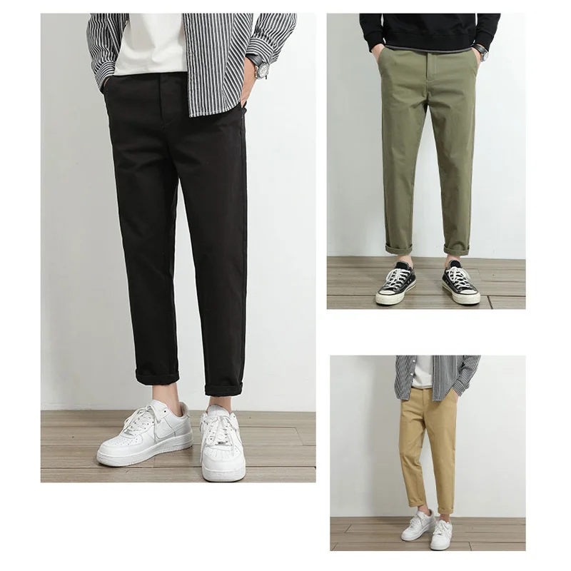 

2023 New Casual Pants Men 97%Cotton Solid color Business Fashion Slim Fit Stretch Gray Thin Trousers Male Brand Clothing