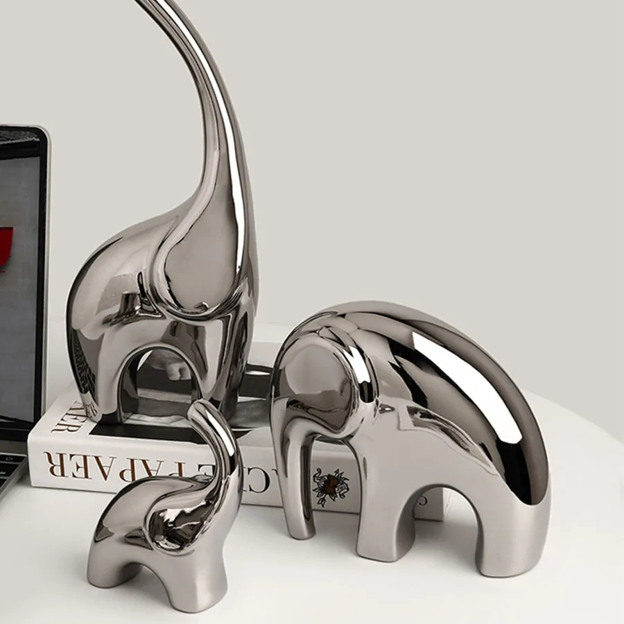 

Electroplating Silver Ceramics Elephant Animal Figurines Statue Nordic Home Decor Desk Ornaments Living Room Decoration Gifts