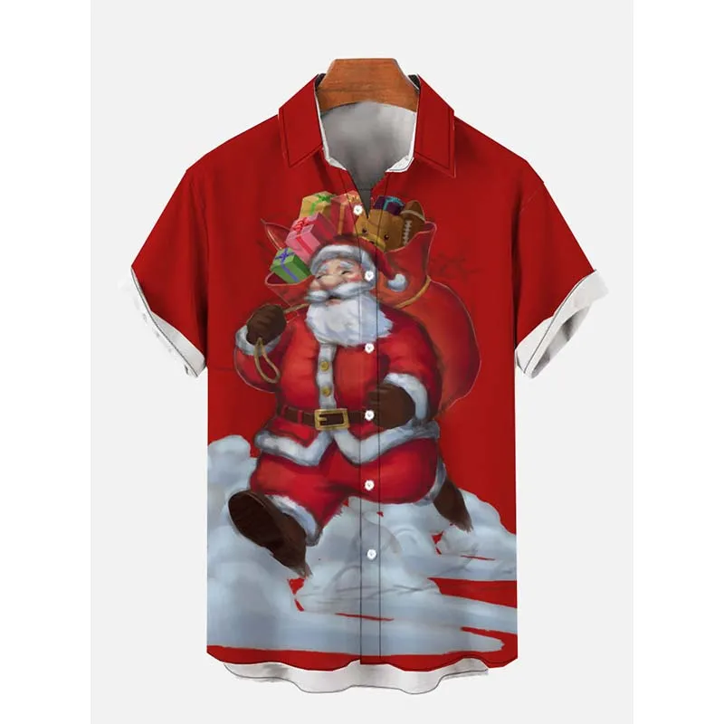 

Badassdude Christmas Elements Printing Men's Casual Short Sleeved Shirt