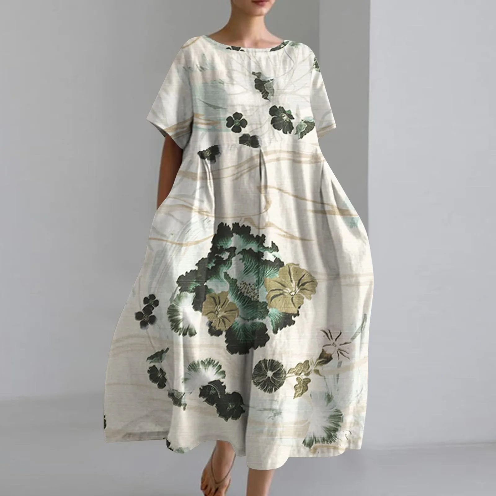 Женское повседневное свободное платье в стиле ретро с цветочным принтом и