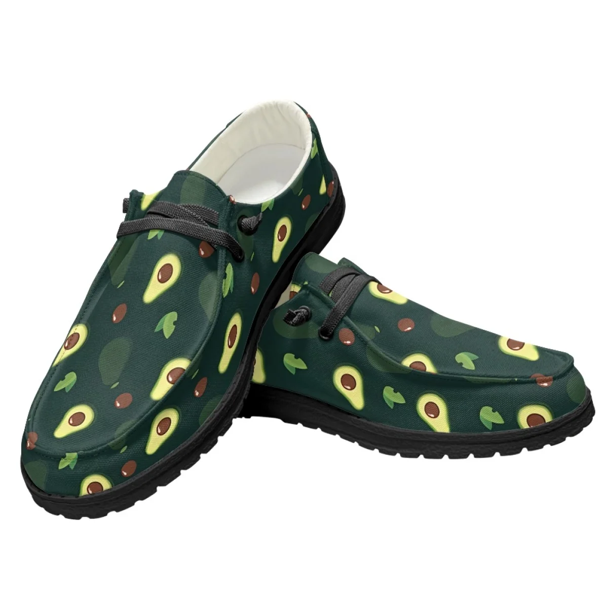 INSTANTARTS New Trend Ladies Lace-up Flats Avocado Cartoon Design Women Casual Sneakers Comfortable Outdoor Walking Footwear
