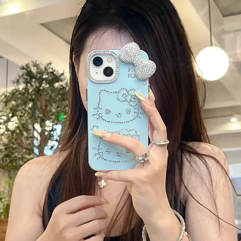 Роскошный чехол для телефона Hello Kitty с бриллиантами iPhone 15 14 13 12 11 Pro Max защитой от