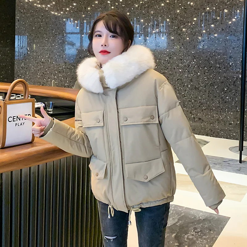Cotton Padded Coat Women Fur Collar Loose Thicken Warm Jacket Women 2022 Winter Korean Fashion Solid Outwear Female Y945