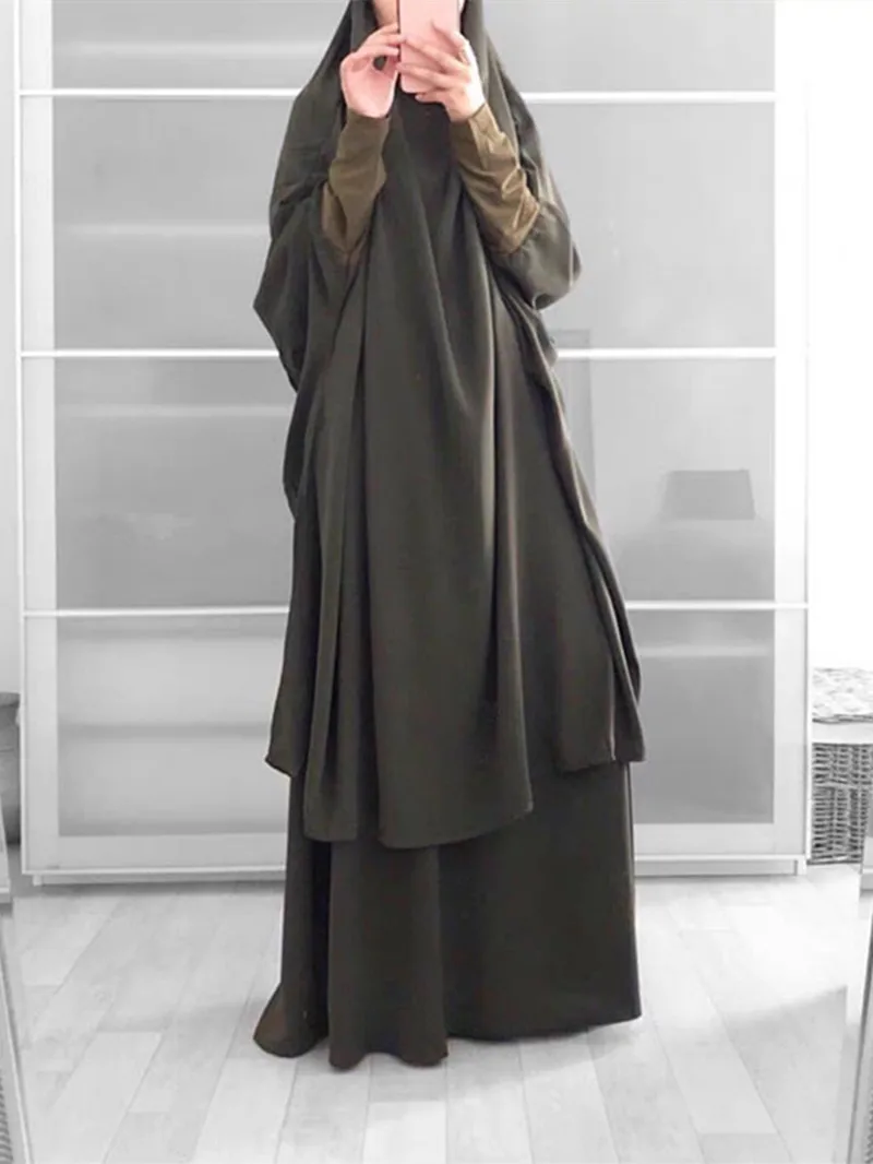 Islamic Prayer Clothes 2 Pieces Set for Women Abaya Muslim Prayer Dress Khimar Niqab Gifts for Her Long Khimar Ramadan Gown