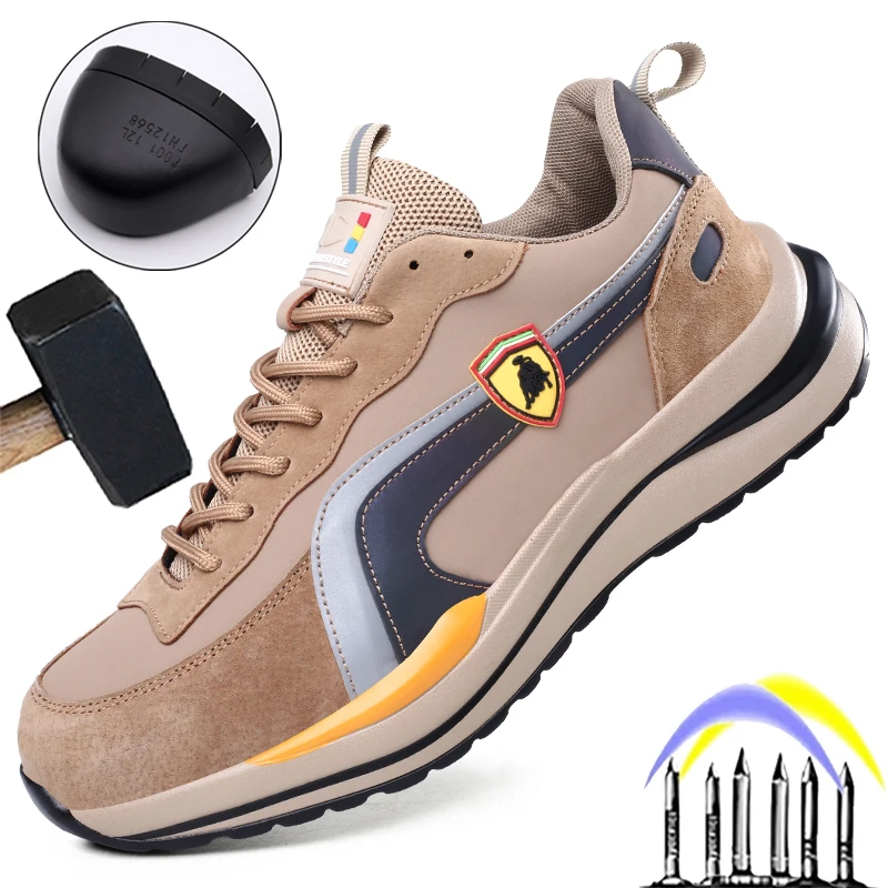 

New Men Safety Shoes Steel Toe Cap Anti-smashing Anti-piercing Work Sneakers High Quality Cowhide Men Work Shoes Indestructible