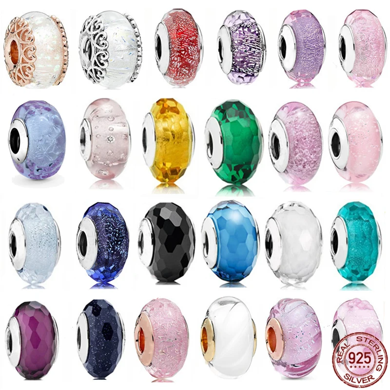 

925 Sterling Silver Glass Beaded Multicolor Glass Beaded Red Blue Beaded fit Original Pandora Bracelet DIY Making Jewelry