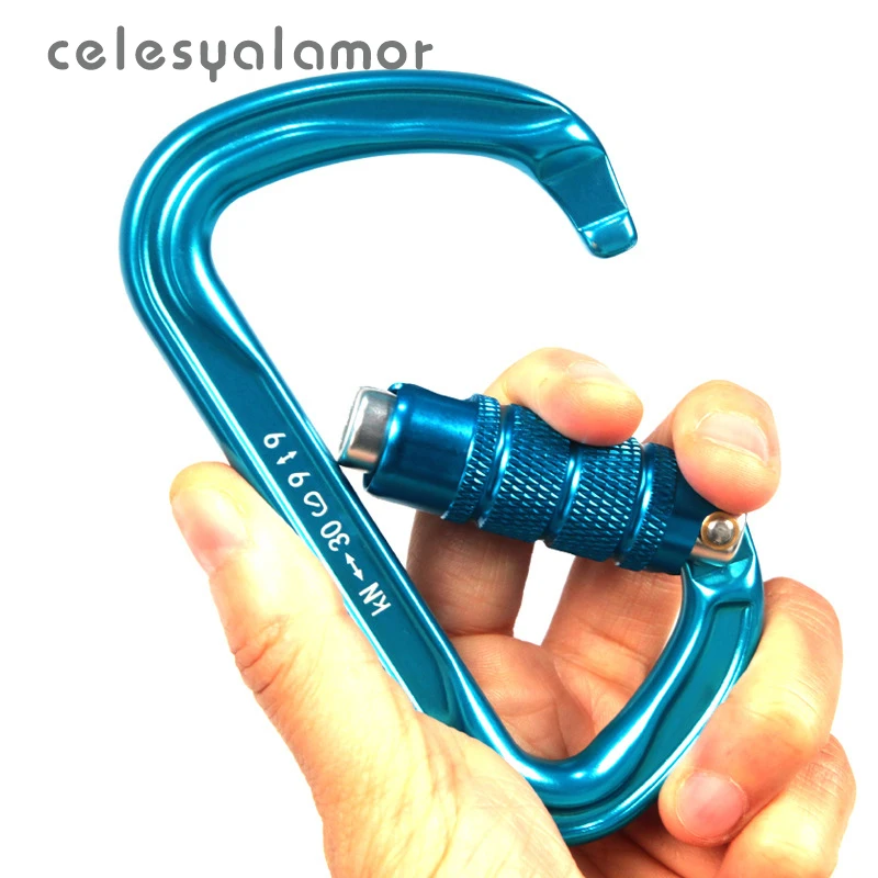 

2pcs 30KN Rock Climbing Auto Locking Carabiner D-Shaped Master Karabiner Hook For Outdoor Caving Mountaineering Accessories