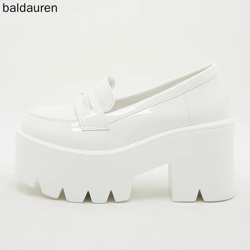 

Bladauren Mary Jane Shoes Spring New Pumps Platform Slip-on Leather Casual Women's Shoes White Shoes Concise Style Spring
