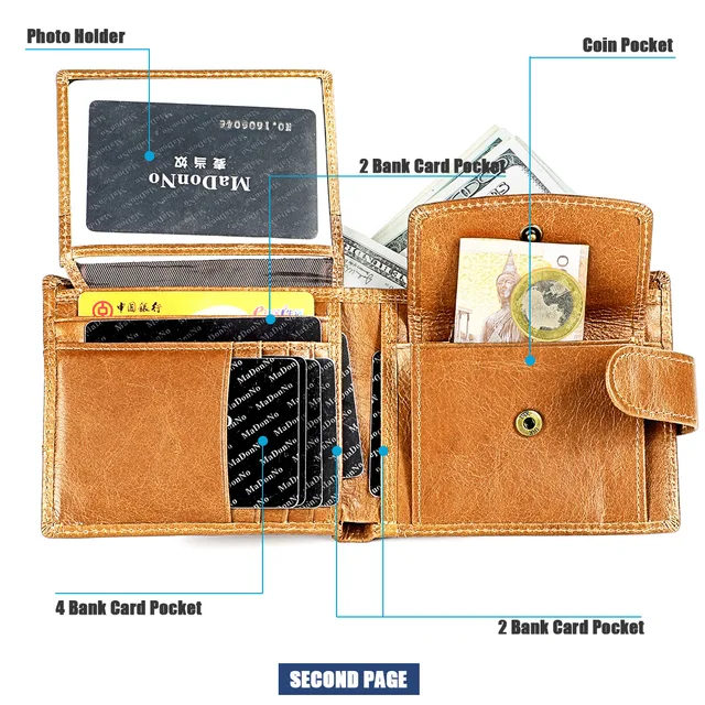 Men's Wallet Vintage Cow Skin Genuine Leather Wallet for Men RFID Business ID Credit Card Holder Classic Purse Man Money Bag 3