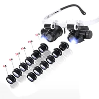 binocular glasses magnifier led lighted wearing magnifying glass loupe 6x 25x replaceable multi lenses for jewelry watch repair